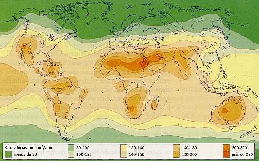 Figura 2- 6 > Distribucin de la radiacin solar total en la superficie de la Tierra