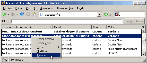 Firefox - Eliminar preferencia en about:config Firefox - Eliminar preferencia en about:config