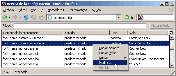 Firefox - Modificar preferencia en about:config