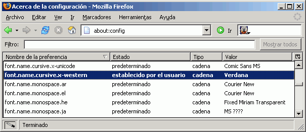 Firefox - Preferencia modificada en about:config