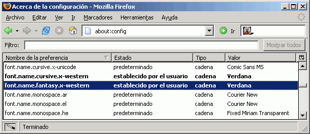 Firefox - Preferencia creada en about:config