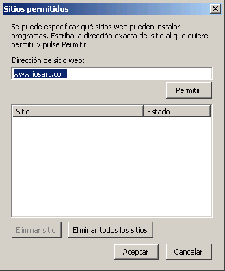 Firefox. Menú Herramientas > Preferencias > Características web > Sitios permitidos Firefox. Menú Herramientas > Preferencias > Características web > Sitios permitidos
