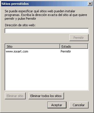 Firefox. Menú Herramientas > Preferencias > Características web > Sitios permitidos Firefox. Menú Herramientas > Preferencias > Características web > Sitios permitidos