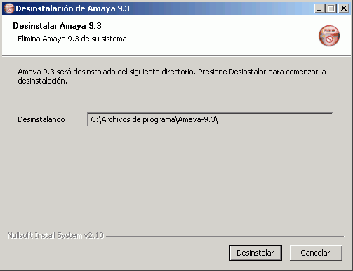 Desinstalación de Amaya - Confirmación Desinstalación de Amaya - Confirmación