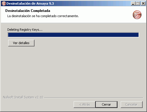 Desinstalación de Amaya - Desinstalación terminada Desinstalación de Amaya - Desinstalación terminada