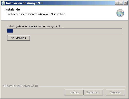 Instalación de Amaya - Copiando archivos al disco duro Instalación de Amaya - Copiando archivos al disco duro