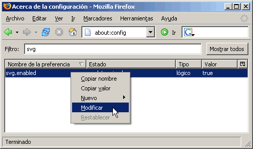 Adobe SVGViewer en Firefox about:config