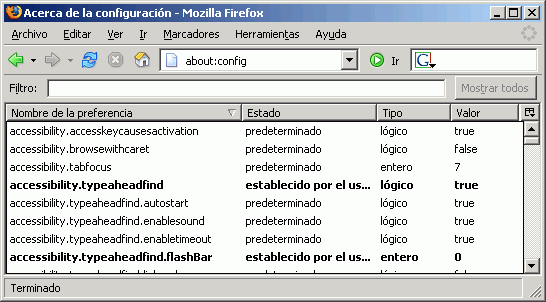 Firefox 1.5 - Configuración - about:config Firefox 1.5 - Configuración - about:config