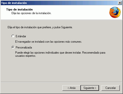 Firefox - Instalación - Tipo de instalación Firefox - Instalación - Tipo de instalación