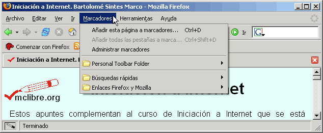 Firefox 1.5 - Menú Marcadores Firefox 1.5 - Menú Marcadores