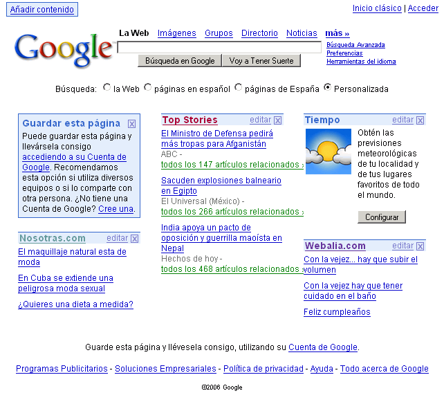 Google - Pagina personalizada por omisión Google - Pagina personalizada por omisión