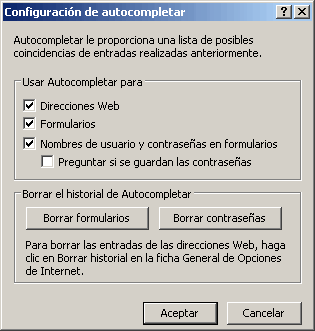 Internet Explorer 6.0 - Configuración de autocompletar Internet Explorer 6.0 - Configuración de autocompletar