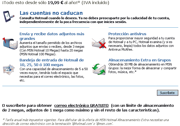 Hotmail - Primera sesin - Elegir correo gratuito o de pago