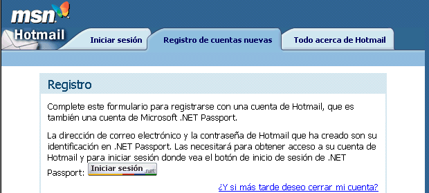 Hotmail - Encabezado del formulario de registro