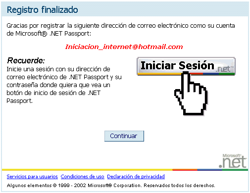 Hotmail - Formulario de registro - Registro finalizado