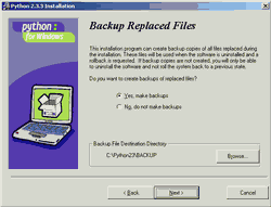 Instalación de Python 2.3 - Paso 2 - Copia de seguridad Instalación de Python 2.3 - Paso 2 - Copia de seguridad