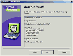 Instalación de Python 2.3 - Paso 5 - Opciones elegidas Instalación de Python 2.3 - Paso 5 - Opciones elegidas