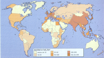 Figura 14-2 > Densidad de poblacin en el mundo