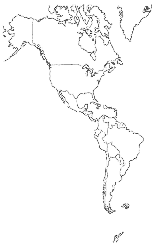 Mapa politico mudo de America con todos los paises para imprimir y colorear, recortar, etc., Dumb political map of the North, Center and South America with all countries to print and to color, to trim, etc.