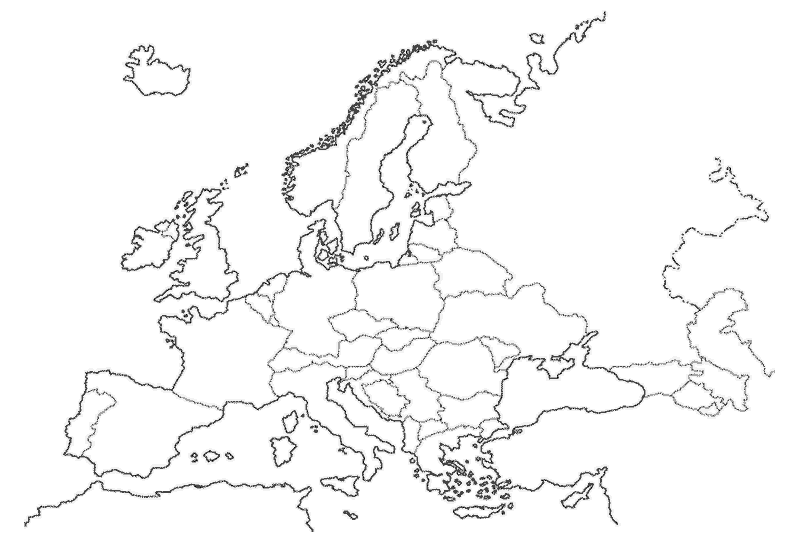 Mapa politico mudo de Europa con todos los paises para imprimir y colorear, recortar, etc., Dumb political map of the Europe with all countries to print and to color, to trim, etc.