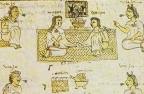 Boda azteca: Se uninan las parejas haciendo un nudo a los lienzos