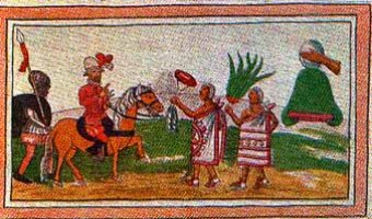 Encuentro entre Españoles y Aztecas