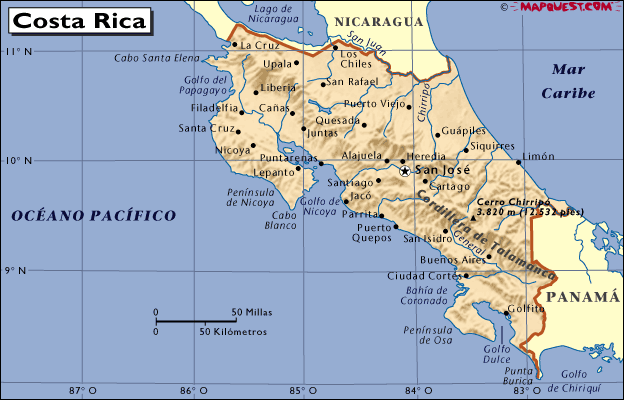 Costa Rica Mapa Geográfico